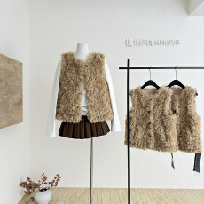 批发欧尼马甲”环保皮草皮毛一体百搭无袖马夹<b class='q'>秋</b>冬保暖毛毛马甲外套女