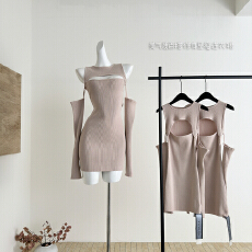 批发DFAY 又是一条超嗲针织裙 灰粉色巨美气质百搭修身显瘦连衣裙女<b class='q'>冬</b>