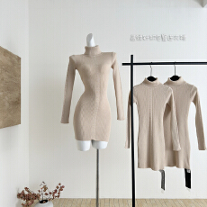 批发【Fart Shop】光荫絮语 高领针织包臀连衣裙女秋<b class='q'>冬</b>中长款毛衣裙