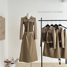 批发溺水三鱼NSSY美拉德波点毛织上衣秋季套装复古一整套A<b class='q'>字</b>半身长<b class='q'>裙</b>