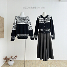 批发Skk Store RL冬日费尔岛 26支软糯羊毛纱斜肩老钱撞色提花<b class='q'>针织衫</b>