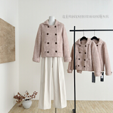 批发小仙倪子双排扣羊毛外套女秋冬款新品绝美粉色短款呢子厚毛呢大衣