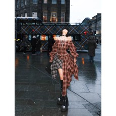 批发韩好甜WARDEN EDGE圣诞出逃 红色<b class='q'>格子</b><b class='q'>连衣裙</b>女收腰显瘦拼接A字裙