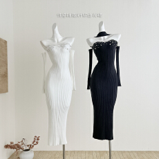 批发灰尘邓邓 抹胸针织<b class='q'>连衣裙</b>女冬季性感长裙包臀裙气质裙子