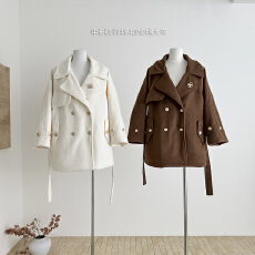 批发QDQD 通勤感气质毛呢<b class='q'>外套</b>秋冬系带收腰显瘦中长款双排扣加棉<b class='q'>大</b>衣