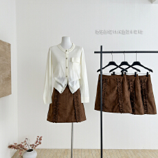 批发AFFFREEDOM 复古木耳边麂皮绒中裙秋冬质感<b class='q'>百搭</b>休闲直筒半身裙