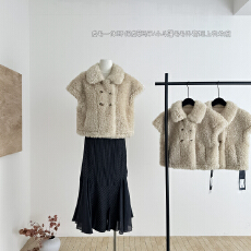 批发Siiooye 代官山 皮毛一体环保皮草马甲/小斗篷毛毛外套短上衣坎肩