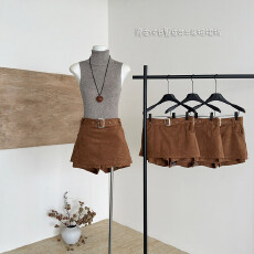 批发复古百搭麂皮绒腰带短裙裤女秋冬美拉德休闲半身裙