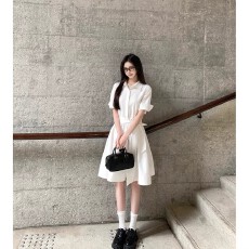 批发famouswang春季新款气质高智初恋富家千金感中袖<b class='q'>衬衫</b><b class='q'>蝴蝶结</b>连衣裙