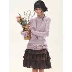 批发霍里德地图 “雾紫涟漪”开春复古半<b class='q'>高领</b>蕾丝花边长袖针织<b class='q'>打底衫</b>