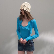 批发wooha 吾哈2026春夏新款<b class='q'>甜美</b>修身吊带开衫精美刺绣针织衫两件套女