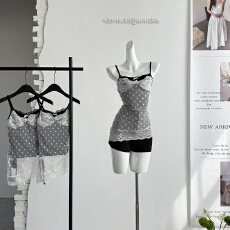 YWYW26S/S春季百搭气质刺绣烧花蕾丝拼接吊带上衣