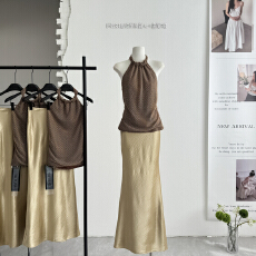 批发rovente 迷金晚宴金色网纹挂脖吊带<b class='q'>背心女</b>夏辣妹修身无袖礼服上衣