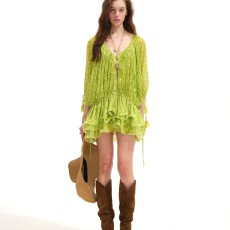 批发“盛夏藤蔓”度假复古绿色防晒宽松<b class='q'>蝙蝠</b>袖<b class='q'>连衣裙</b>