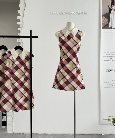 해변가 ~ 중 일몰 프랑스식 로얄 자매 POLO 칼라 링 그리드 여성 드레스 여름 타이트 스커트 미니 스커트