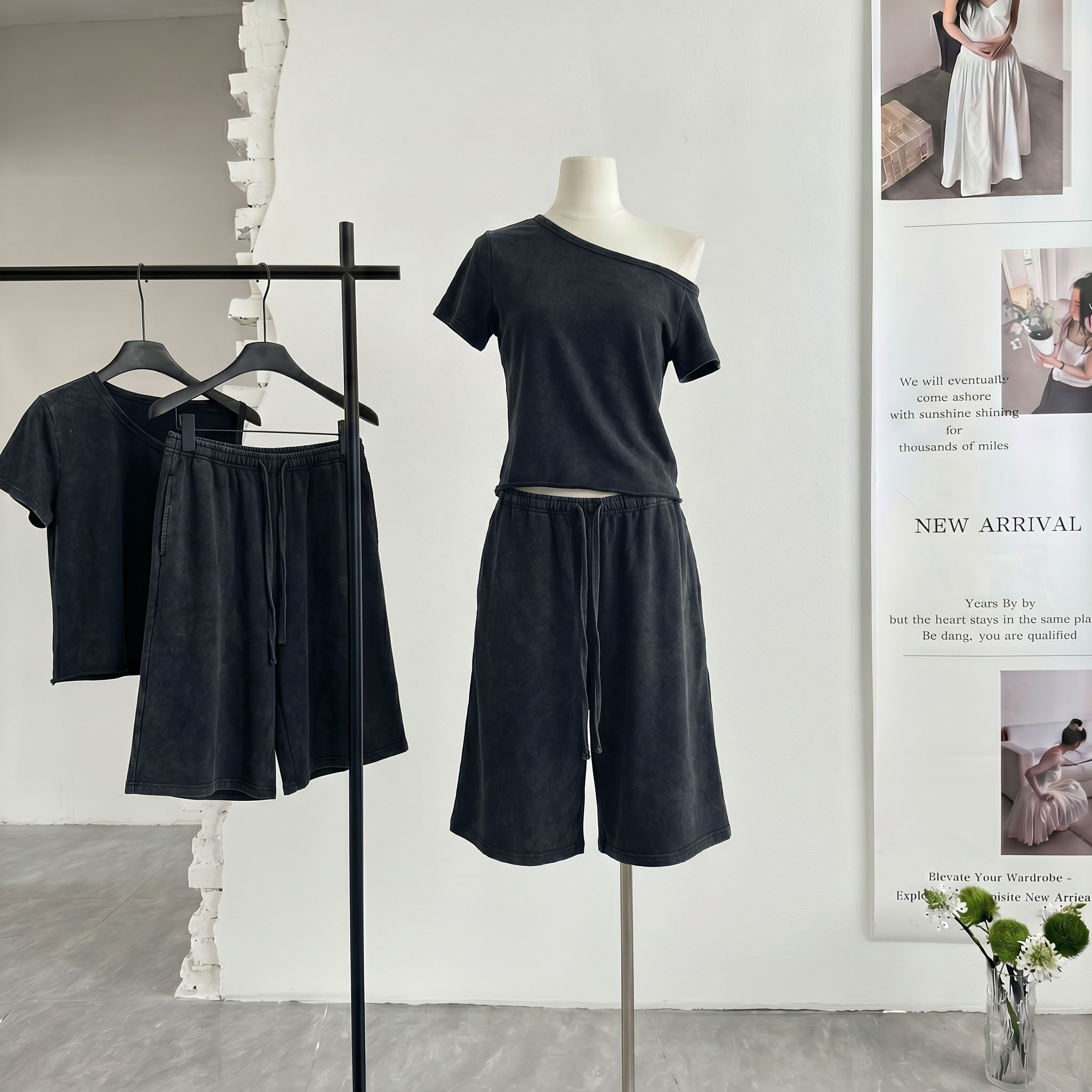 cozydoll 개 산책 착용 가져 가라. 프로 피부 편안함 자연 볼륨 측면 허리밴드 바지 티셔츠 행침 목 세트
