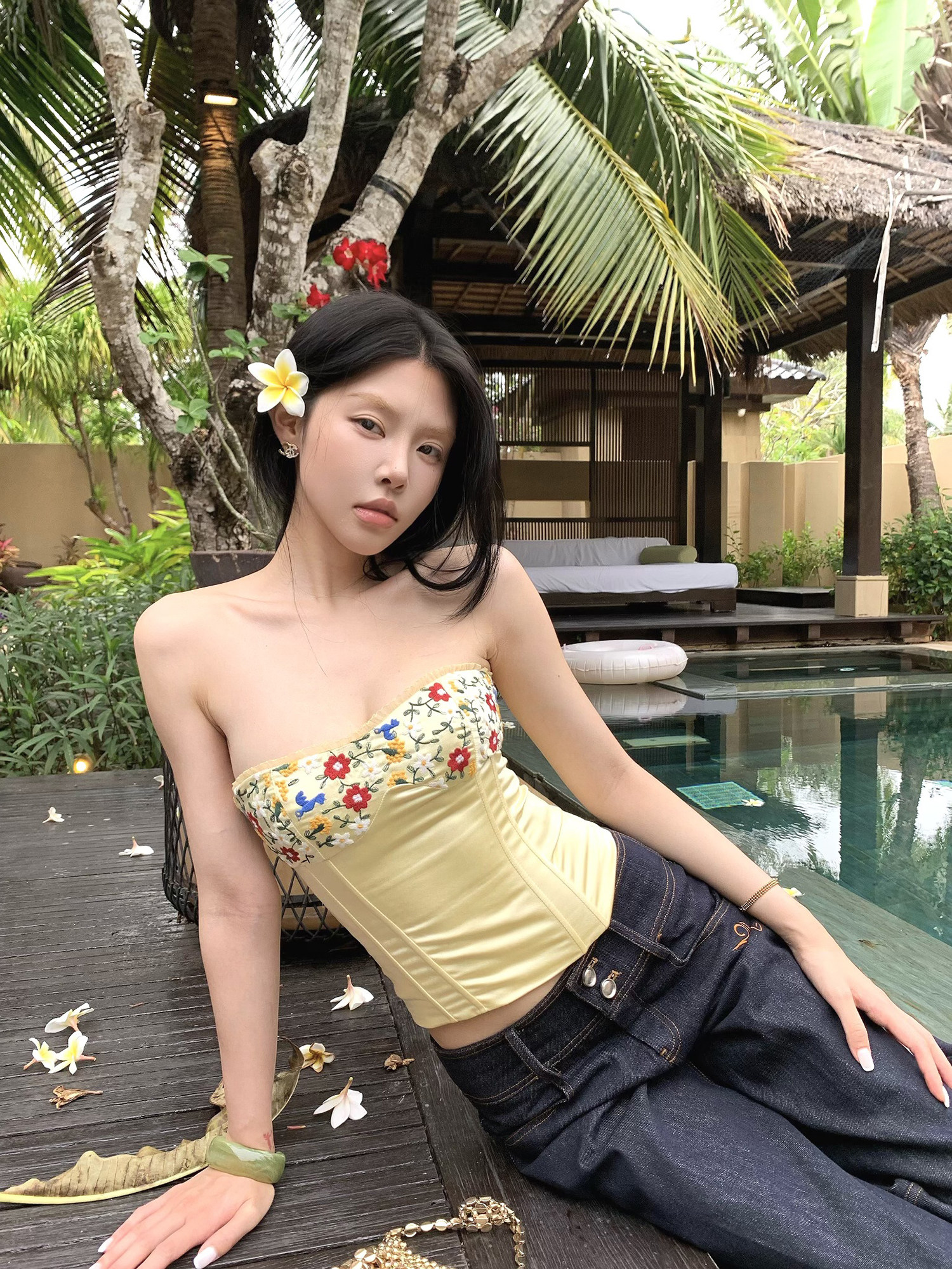 hydrae ㅁ 1 새의 부름 레이스 자수 생선뼈 튜브탑 여성 여름 핫걸 품격 허리 수축 슬림해 보이는 민소매 쇼트 스타일 맨위