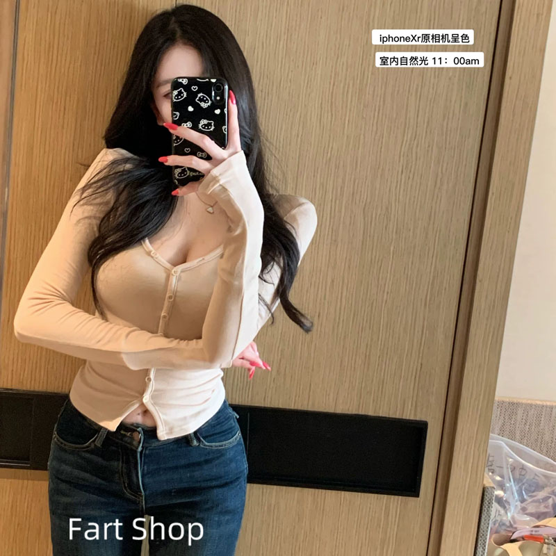 fart shop 찹쌀 찹쌀 빛 언어 양모 라이 경기 서울 V넥 디자인 센스 티셔츠 여성 이른 봄 순수한 욕망 바람 맨위