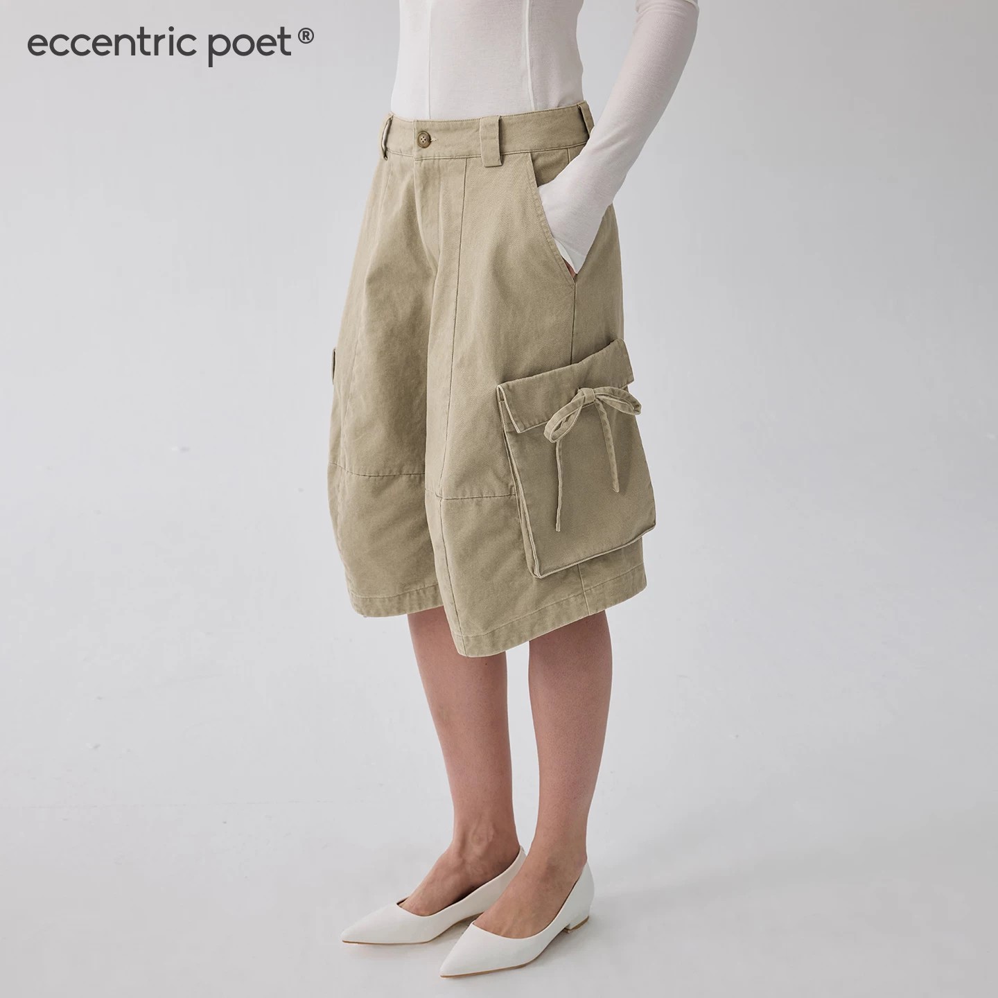 Ouyang 나나 같은 단락 eccentric poet 의복 워싱 곡선 자르기 주머니 워크웨어 바지