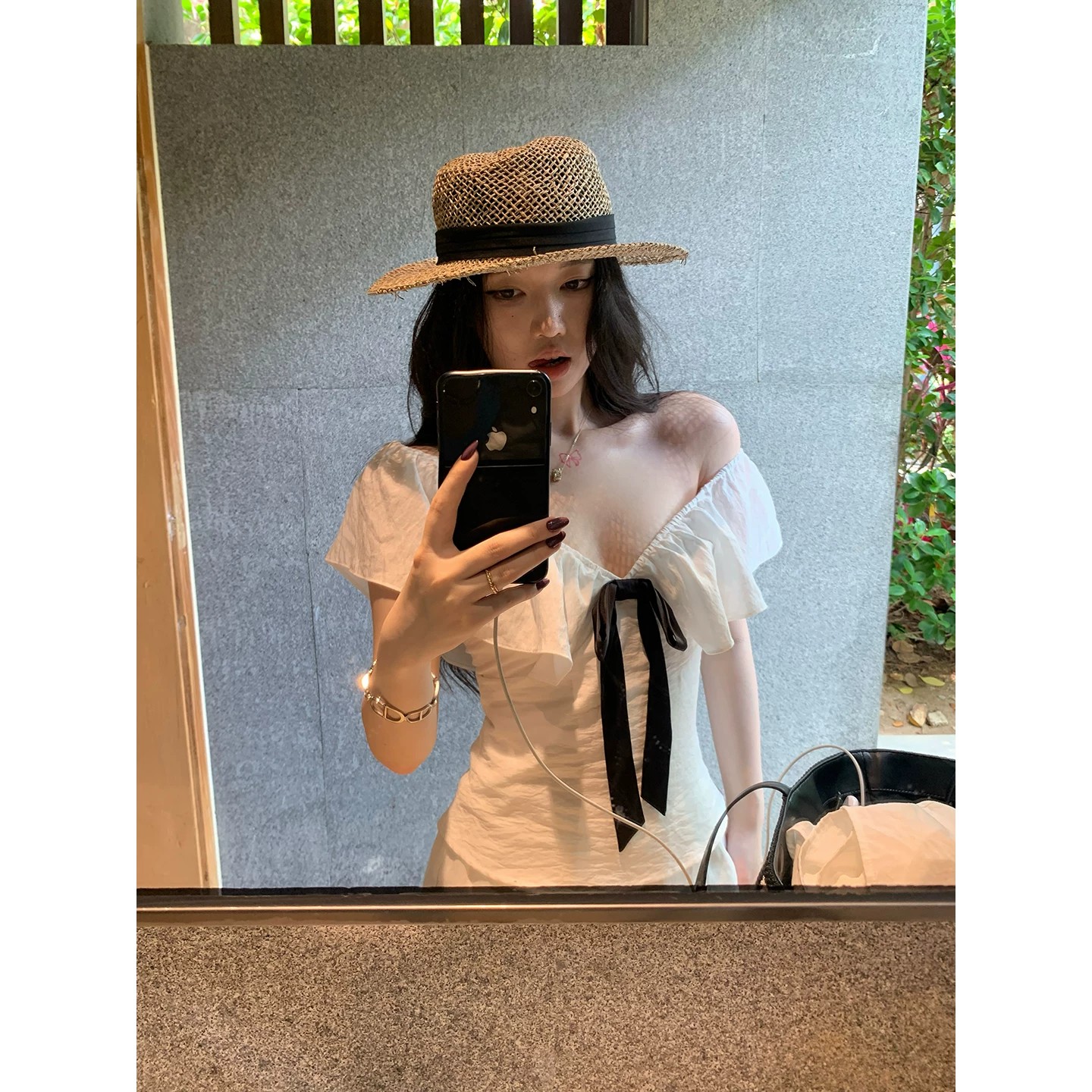 sheepland 정원 영 접시 V넥 레이스업 나비 매듭 프릴 반팔 티셔츠 여성 여름 허리 수축 슬림해 보이는 맨위