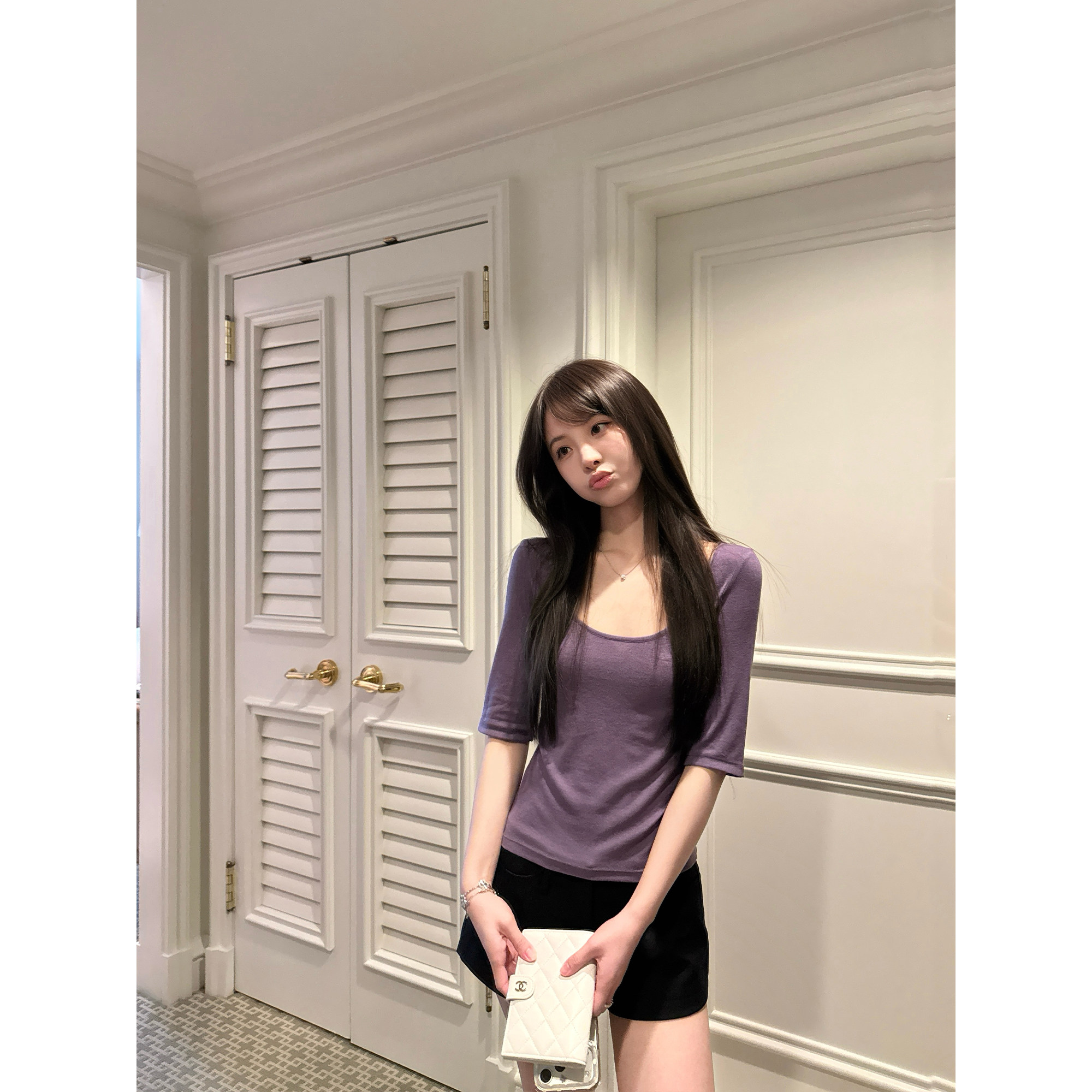 yuyureal 익스트림 편안함 주간 실크 양모 아세트산 대 u 칼라 중간 소매 티셔츠 여성 한 부서 품격 몸매 가꾸기 반팔