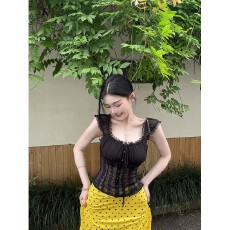 批发【Fart Shop】纯欲因子 波点大圆领露背吊带<b class='q'>背心女</b>春夏雪纺上衣