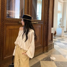 批发区区欧阳'佩里月光'Si服复刻法式<b class='q'>一字肩</b>小衫褶皱醋酸/羊毛针织版