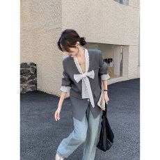 批发时尚新款蕾丝蝴蝶结拼接高级感西装外套减龄宽松显瘦气质西装外套
