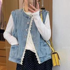 批发新款时尚牛仔蕾丝拼接<b class='q'>甜美</b>气质韩版宽松显瘦马甲