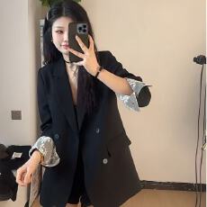 批发时尚新款高级感西装外套拼接蕾丝宽松显瘦韩版气质西装外套