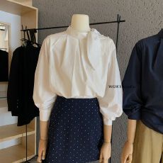 批发春秋新款法式立领系带遮肉百搭蝴蝶结气质高级感长袖<b class='q'>衬衫</b>