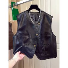 批发2025时尚新款马甲PU老钱风时尚减龄气质外套马甲春秋新款潮