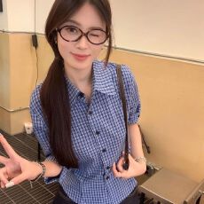 批发韩系春秋新款百搭格子<b class='q'>衬衫</b>减龄气质时尚学生简约长袖<b class='q'>衬衫</b>