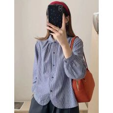 批发纯棉-高级感气质条纹时尚百搭春秋新款长袖<b class='q'>衬衫</b>