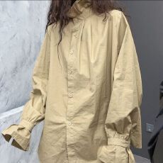 批发欧洲站2026早春新款时尚法式立领褶皱木耳边喇叭袖长袖高端衬衫