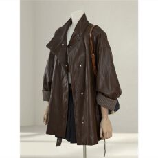 批发秋冬新款时尚高级感咖色皮衣外套时尚爆款PU皮衣外套