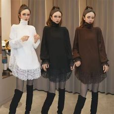 批发双面绒德绒甜酷秋冬新款体恤蕾丝拼接大码高领显瘦时尚打底衫