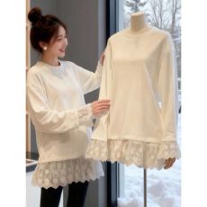 批发秋冬新款保暖内搭德绒大码重工蕾丝拼接长袖<b class='q'>气质</b>减龄上衣