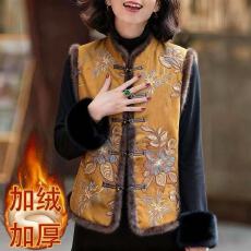 批发2025秋冬新款唐装女装国风中式复古印花秋冬加绒保暖<b class='q'>马甲</b>上衣