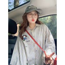 批发蓝色条纹衬<b class='q'>衫</b>小众百搭韩版显瘦气质时尚长袖衬<b class='q'>衫</b>春秋新款减龄衬<b class='q'>衫</b>