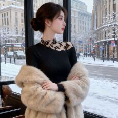 批发春秋新款巨好看高级感蕾丝拼接打底上衣