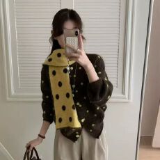 批发韩式时尚波点毛衣<b class='q'>开衫</b>外套气质甜美<b class='q'>针织</b>围巾蚂蚁<b class='q'>开衫</b>两件套
