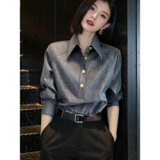 批发法式高级灰色时尚长袖衬衫老钱风春季新款设计感时尚衬衫