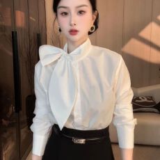 批发法式新款蝴蝶结飘带气质优雅时尚百搭春<b class='q'>秋</b>季长袖别致衬衫