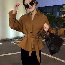 批发御姐时尚立领系带风衣外套韩系春秋新款高级感收腰百搭上衣