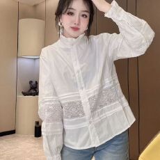 批发春季新款法式镂空蕾丝花边时尚拼接气质减龄高端长袖<b class='q'>衬衫</b>