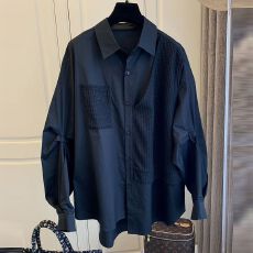 批发春季新款轻奢别致高端华夫格假两件韩版设计感时尚宽松长袖<b class='q'>衬衫</b>