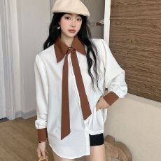 批发法式春<b class='q'>秋</b>新款拼接温柔风时尚气质宽松洋气减龄长袖衬衫