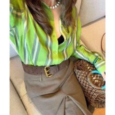 批发大衣慵懒小清新条纹长袖衬衫外套春<b class='q'>秋</b>新款防晒空调上衣衬衫