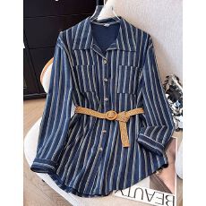 批发韩版气质条纹设计感长袖衬衫春秋新款百搭轻奢别致衬衫